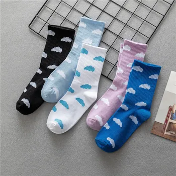 Японски Дамски Чорапи в стил Харадзюку, Ежедневни Чорапи С Шарките на Kawai, Оригинални Дамски Чорапи Със Синьо Небе и Бели Облаци, Чорапи За Скейтборд