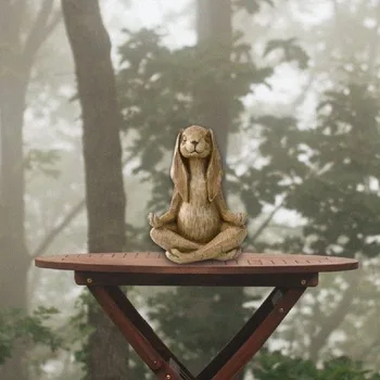 1бр Медитирующая дзен скулптура на животното Будизъм, Йога Жест Статуя-заек Бонсай Фонтан Украса на салона