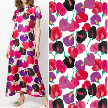 22 нови цветни тъкани от полиестер европейски и американски модни марки в същия стил, плат за пола с ръчно рисувани под формата на огнени рози