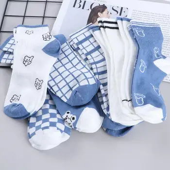 Корейската мода, Чифт чорапи с изображение на мечка Kawai, Дишащи Спортни Ежедневни Чорапи носочные изделия в стил хип-хоп, Унисекс, Синьо, Средно отглеждане
