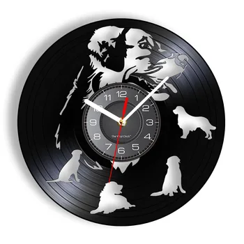 Лабрадор Стенни часовници Голдън Ретривър Стенен декор Стенни часовници Vinyl плоча Стенни часовници Породи кучета Подарък Ретро часовник за любителите на кучета