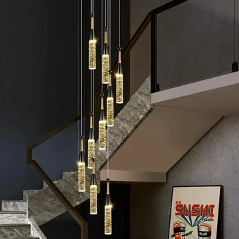 Модерно осветление стълби, дълги висящи осветителни тела за хол led полилей за трапезария окачен лампа за вътрешно осветление