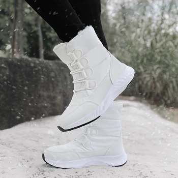 Новост В женски обувки, зимни бели зимни обувки с къса горна част, нескользящие Качествени плюшени обувки Botas Invierno на платформата 2023