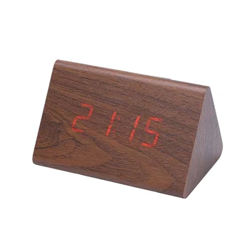 Цифров часовник Led alarm clock, Wooden Тенис на Контрол на звука Електронен часовник Настолен домашен Декор на масата